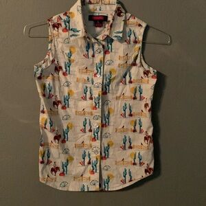 Rock&Roll Denim Sleeveless Women’s Western Style Shirt Snap Front. Sz L Slim Fit